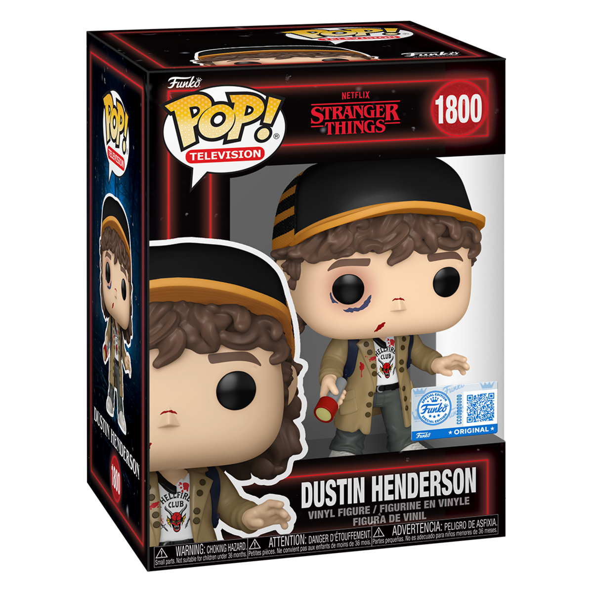 Funko Pop Dustin Henderson Battle Damaged #1800 boxed