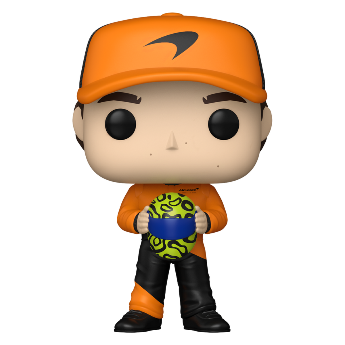 Funko Pop Lando Norris #19 McLaren unboxed vinyl figure holding helmet