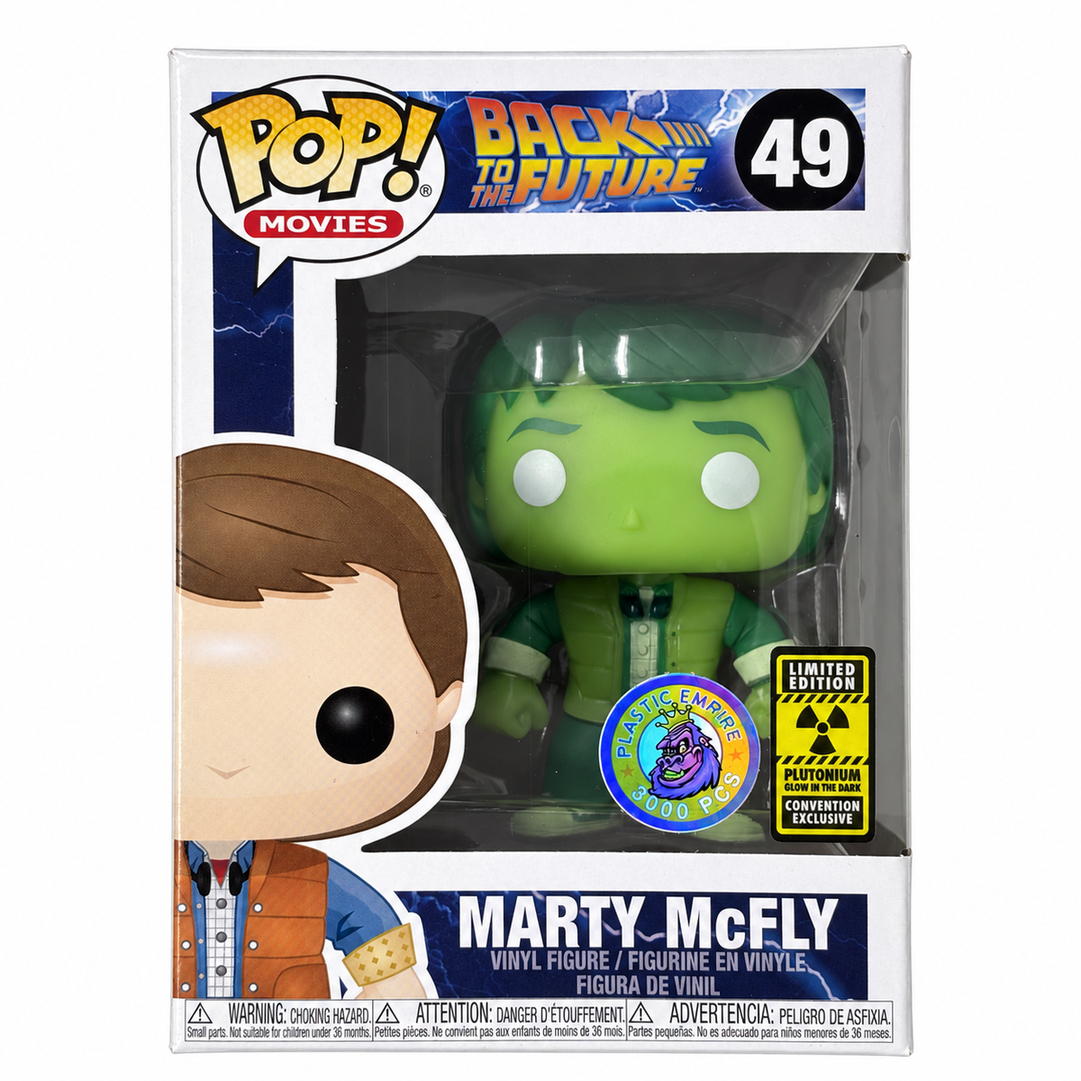 Marty McFly Plutonium Glow #49 actual boxed item on white background