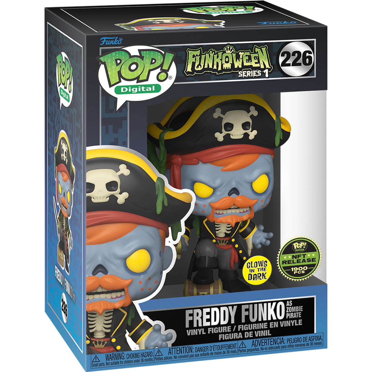 Funko Pop Freddy Funko as Zombie Pirate (Glow) #226 – Funkoween – boxed stock render