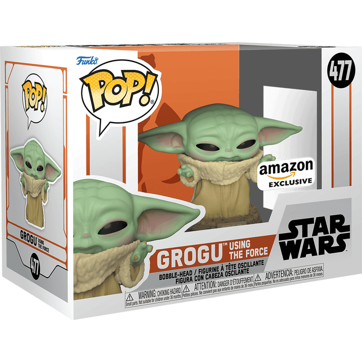 Funko Pop Grogu (Using the Force) #477 – Star Wars – boxed stock render