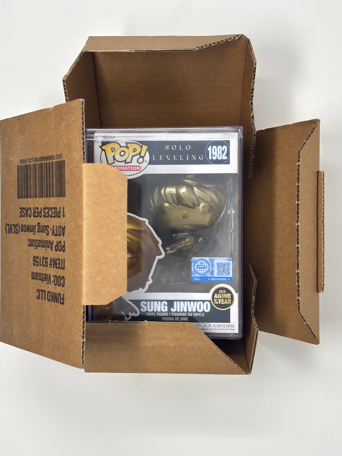 Sung Jinwoo Gold Funko Pop #1982 packaged view – Solo Leveling