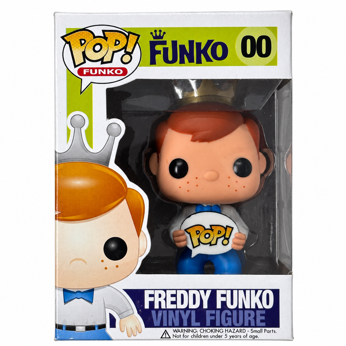 Freddy Funko #00 blue bow tie and Pop sign - own front photo on white background