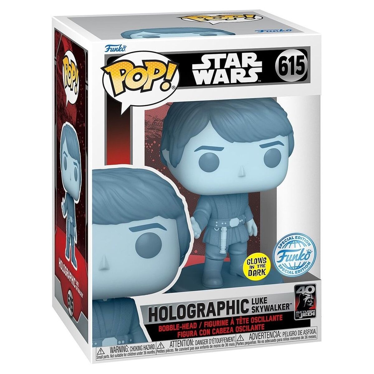 Funko Pop Holographic Luke Skywalker #615 boxed