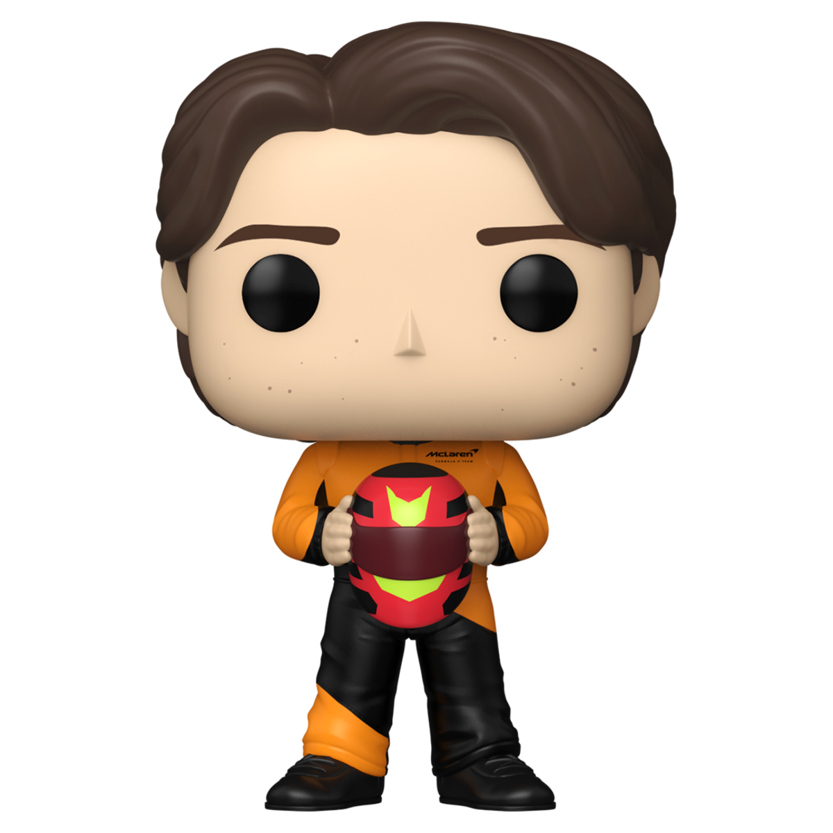 Funko Pop Oscar Piastri #20 McLaren unboxed figure holding helmet on white
