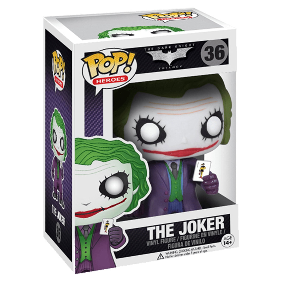 Funko Pop The Joker #36 from The Dark Knight Trilogy, standard window box on white