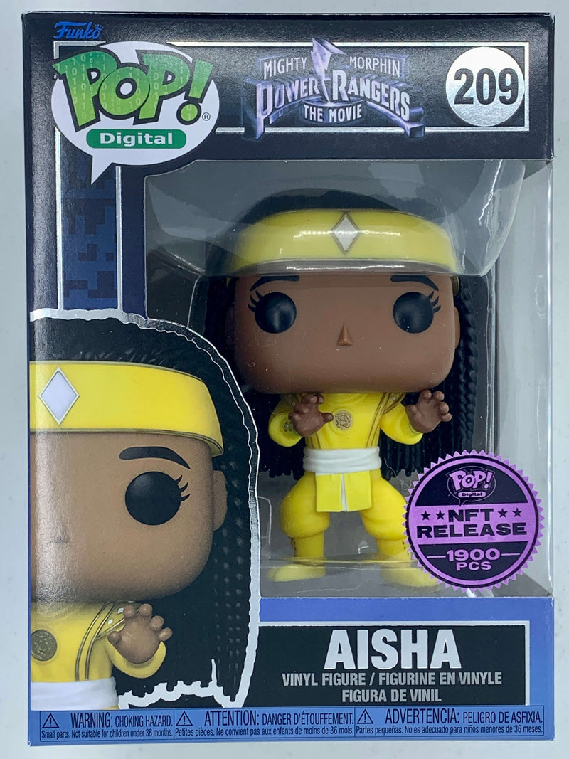 Aisha Yellow Power Rangers Digital Funko Pop! 209 LE 1900 Pieces - Collectible NFT digital figurine featuring the iconic Yellow Power Ranger character in a highly detailed and vibrant design.