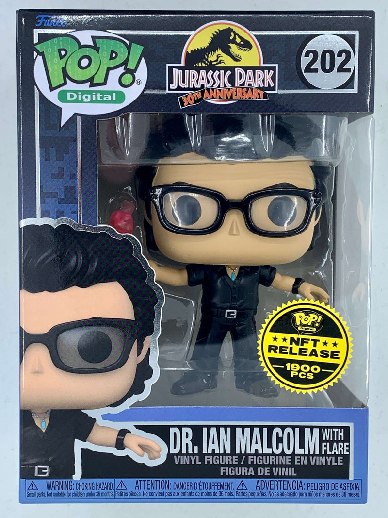 Dr. Ian Malcolm with flare, Jurassic Park 30th Anniversary limited edition NFT Digital Funko Pop! figure, 202 LE 1900 pieces