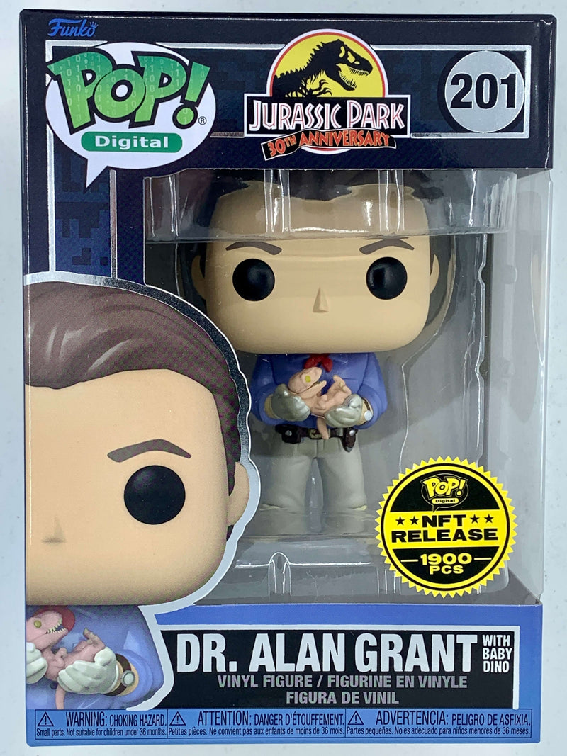 Dr. Alan Grant holding Baby Dino, Limited Edition NFT Digital Funko Pop! 201 from Jurassic Park collection