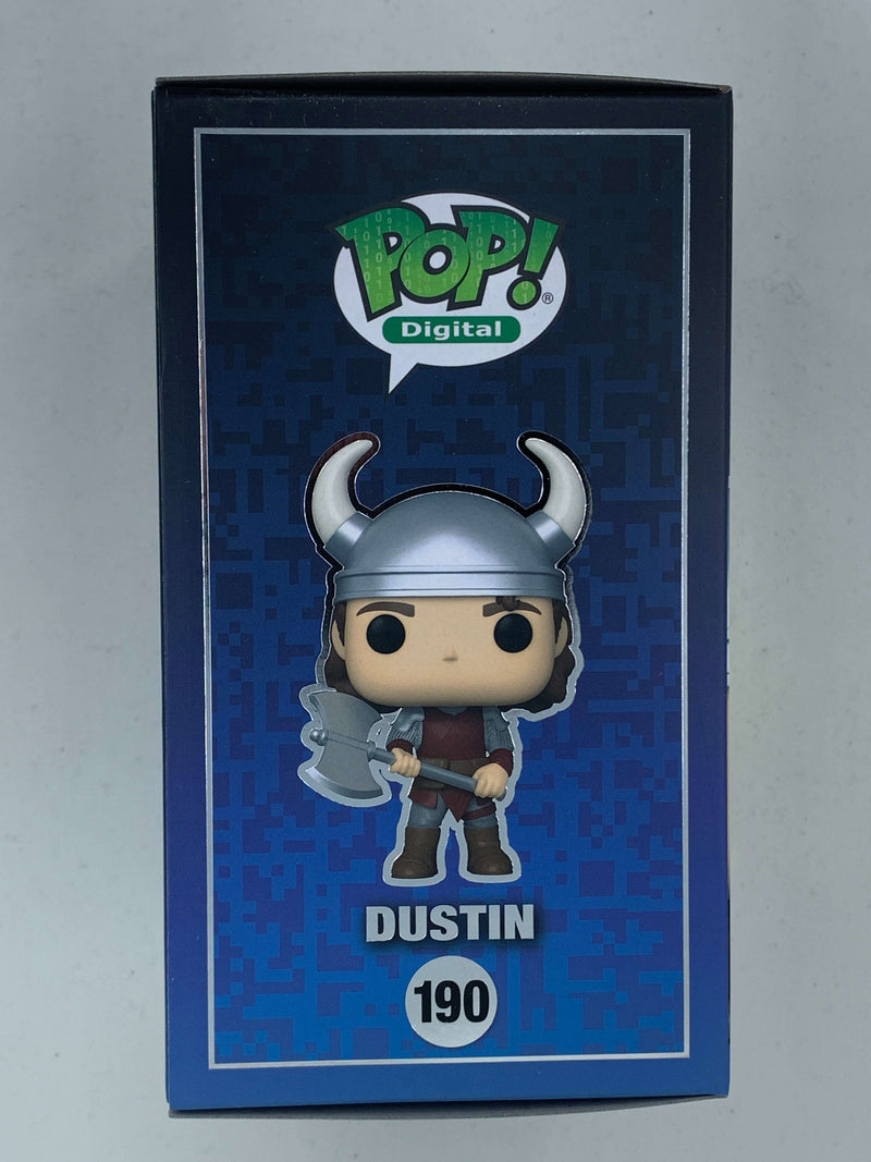 Collectible digital Dustin Stranger Things Funko Pop! figurine with limited-edition 190 number and 3000 piece count, featured in NFT Digital branding.