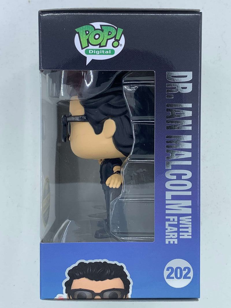 Dr. Ian Malcolm with Flare Jurassic Park Digital Funko Pop! 202 LE 1900 Pieces - Collectible action figure from the iconic film franchise, presented in a sleek and modern NFT digital packaging.