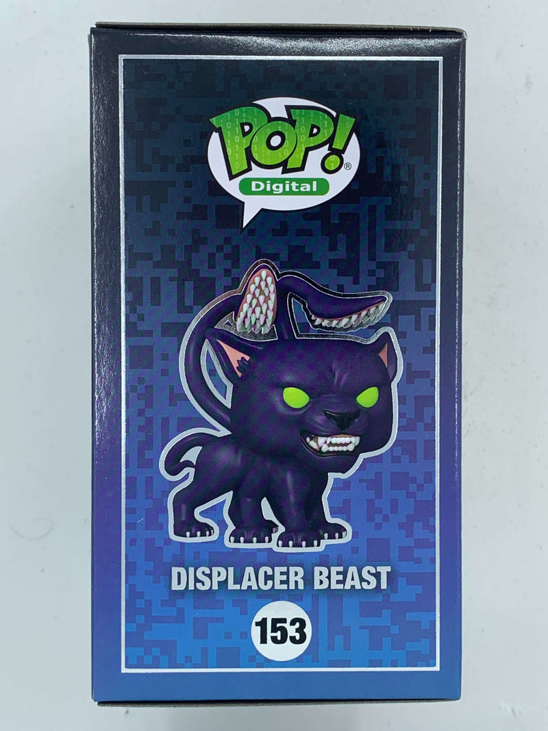 Detailed Displacer Beast NFT Digital Funko Pop! 153 with 1640 Limited Pieces, Displayed in a Purple Pixelated Digital Frame