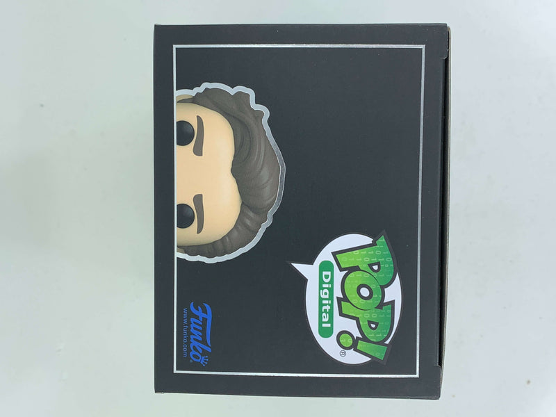 Limited edition NFT Digital Funko Pop! figure of Bruce Wayne from The Dark Knight, displayed in a framed black background with a stylized logo.