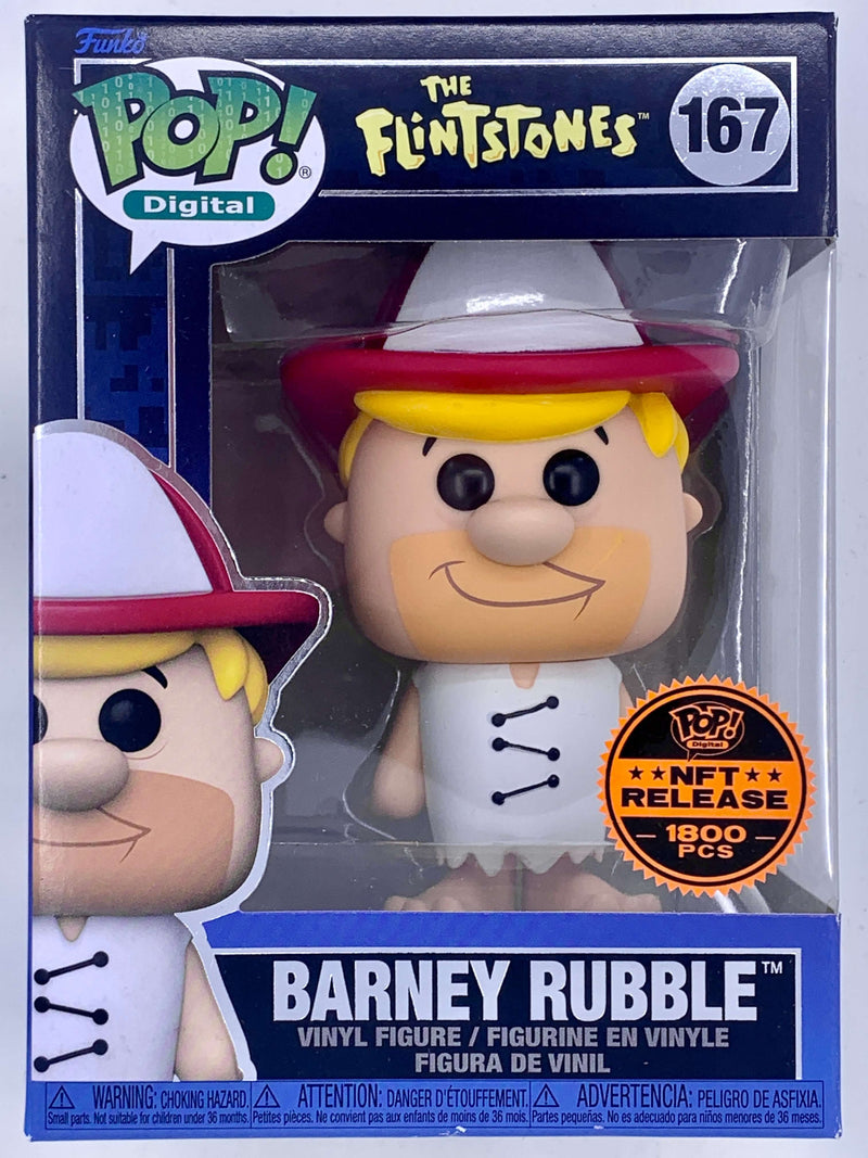 Barney Rubble Flintstones NFT Digital Funko Pop! 167, limited edition with 1800 pieces, a collectible action figure with classic cartoon character design.