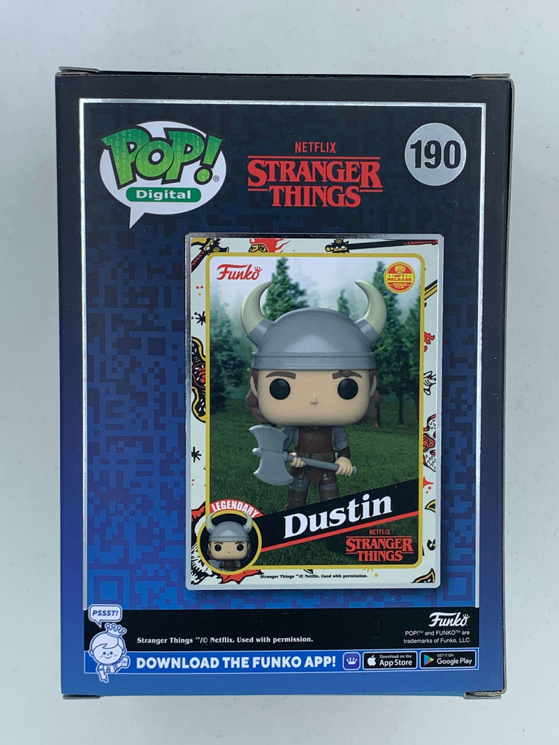 Dustin Stranger Things NFT Digital Funko Pop! 190 Limited Edition 3000 Pieces, featuring the character Dustin from the popular Netflix series Stranger Things, displayed in its collectible packaging.