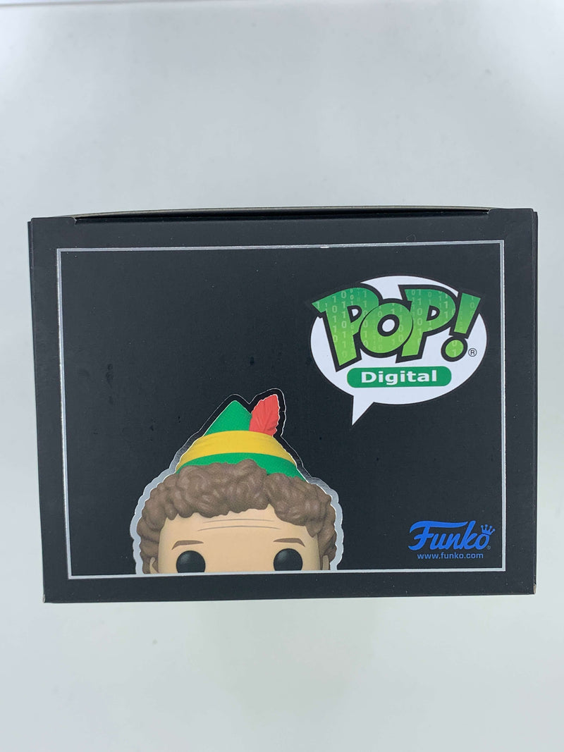 Buddy The Elf Digital Funko Pop! 117 LE 1600 PCS, a limited edition NFT digital collectible featuring the iconic Buddy the Elf character in a sleek black display box.
