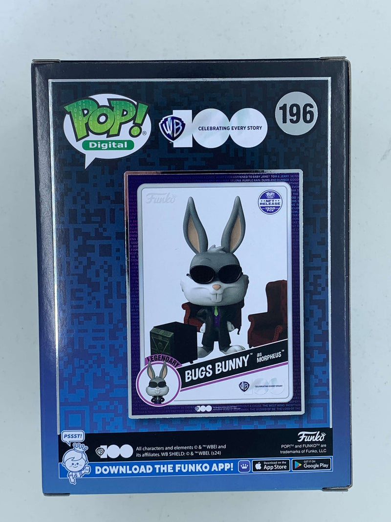Bugs Bunny as Morpheus NFT Digital Funko Pop! 196 LE 1300 Pieces - Collectible action figure with limited edition design in a display case.