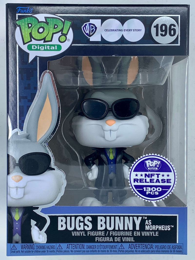 Bugs Bunny as Morpheus Digital Funko Pop! 196 LE 1300 Pieces - a meticulously crafted NFT Digital collectible figure of the iconic cartoon character in a stylish sci-fi outfit, displayed in a sleek collector's box.