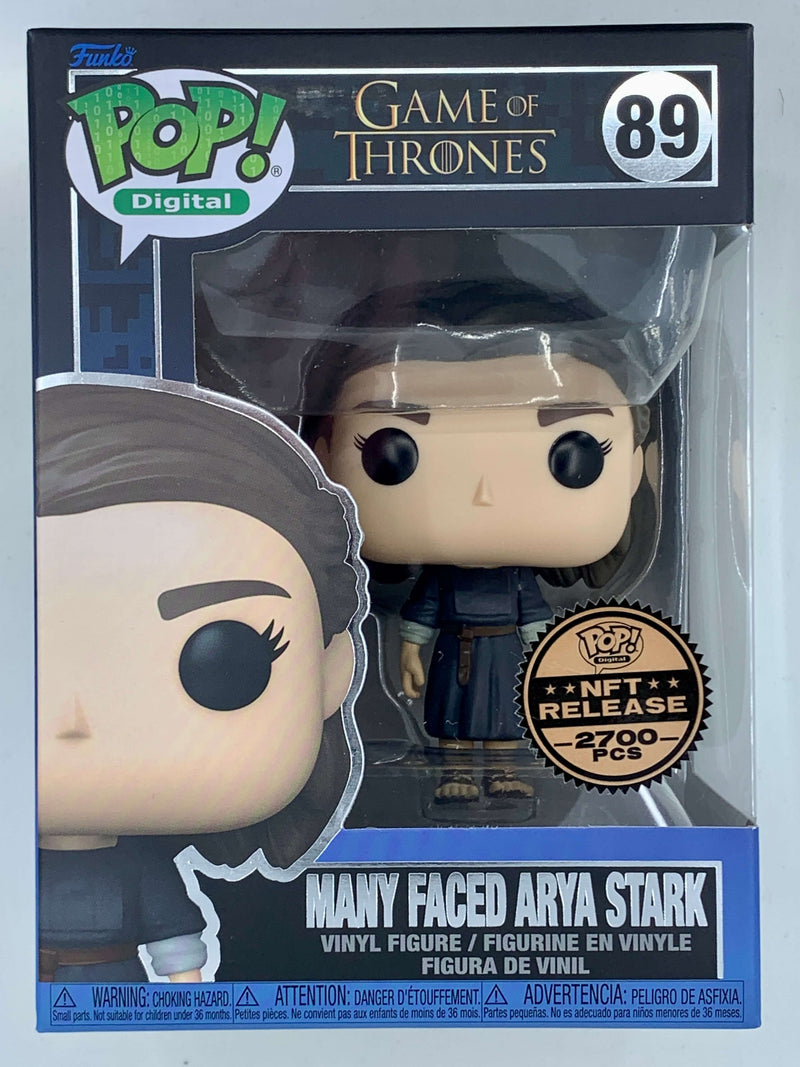 Arya Stark Game of Thrones NFT Digital Funko Pop! 89, Limited Edition 2,700 PCS, on display with the Game of Thrones branding.