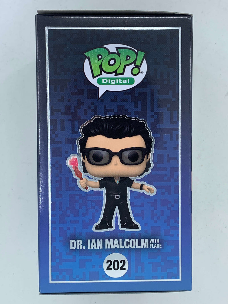 Dr. Ian Malcolm with flare Jurassic Park Digital Funko Pop! 202, Limited Edition 1900 Pieces, NFT Digital collectible toy figure.