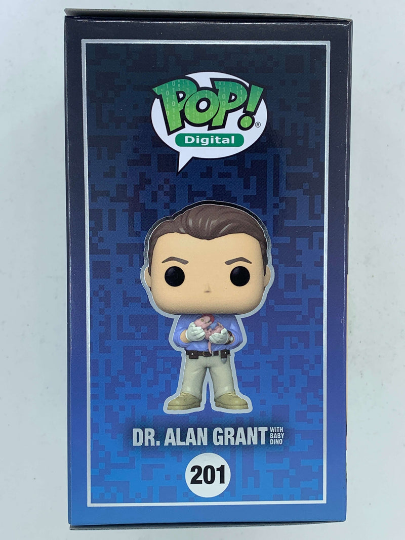 Dr. Alan Grant Baby Dino Jurassic Park NFT Digital Funko Pop! 201 LE 1900 Pieces, a limited-edition collectible figure featuring the iconic paleontologist with his baby dinosaur companion.