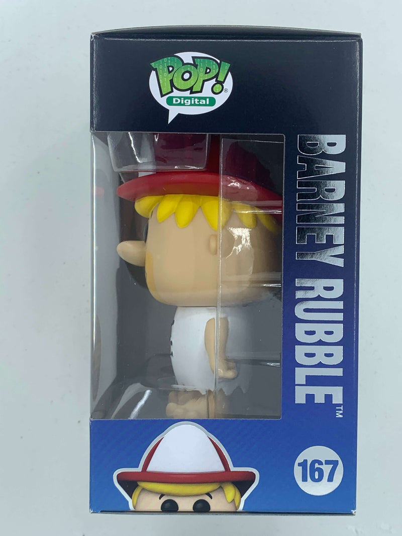 Barney Rubble Funko Pop! Digital NFT figurine, limited edition with 1800 pieces, showcased in a clear display box against a white background.