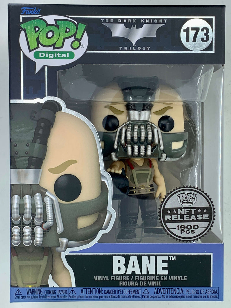 Bane the Dark Knight Digital Funko Pop! 173 - Limited Edition 1900 Pieces. The image depicts a highly detailed figure of Bane, the villain from the Dark Knight Trilogy. The figure is surrounded by a digital elements, suggesting an NFT Digital release.