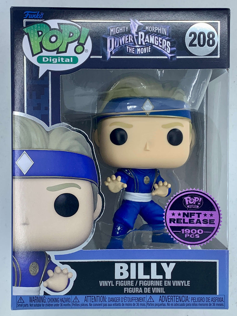 Limited-edition NFT Digital Funko Pop! figurine of Billy, the Blue Power Ranger, from the Mighty Morphin' Power Rangers TV series, with 1900 pieces available.