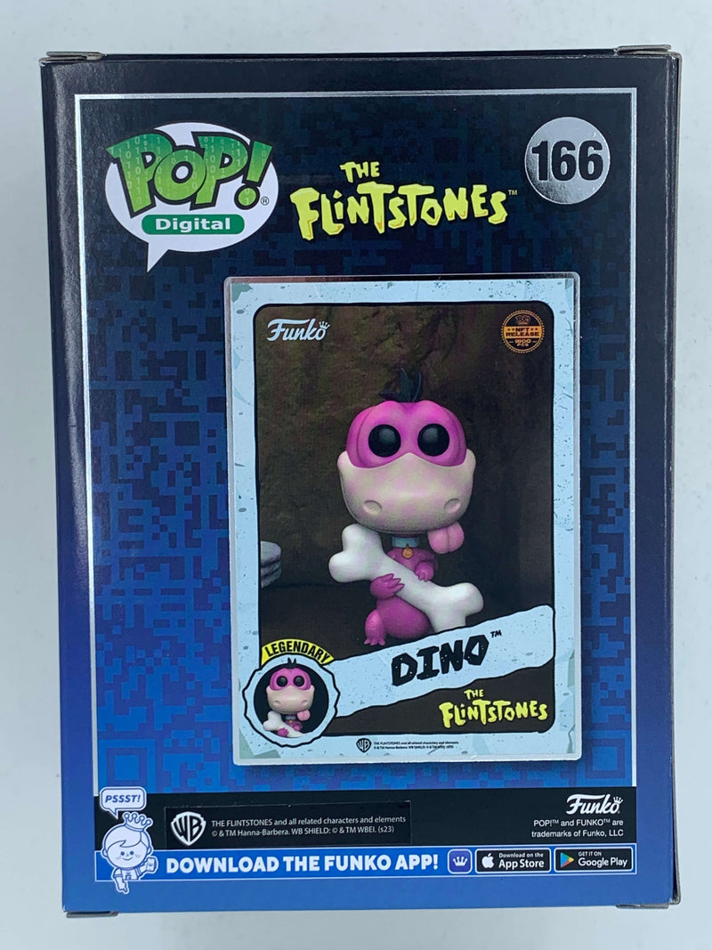 Vibrant Digital Funko Pop! Dino Flintstones figurine, limited edition with 1800 pieces, showcasing the iconic cartoon character in a collectible NFT format.