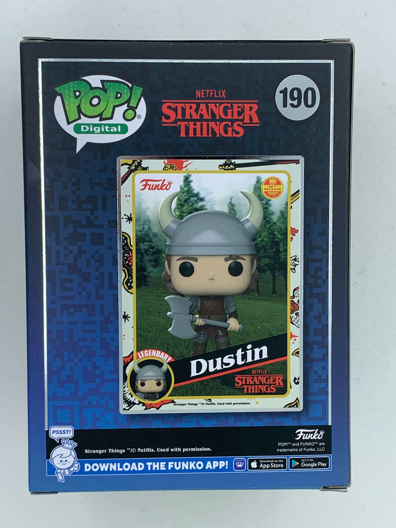 Dustin Stranger Things NFT Digital Funko Pop! figure, limited edition of 3000 pieces, displayed in a collectible box.
