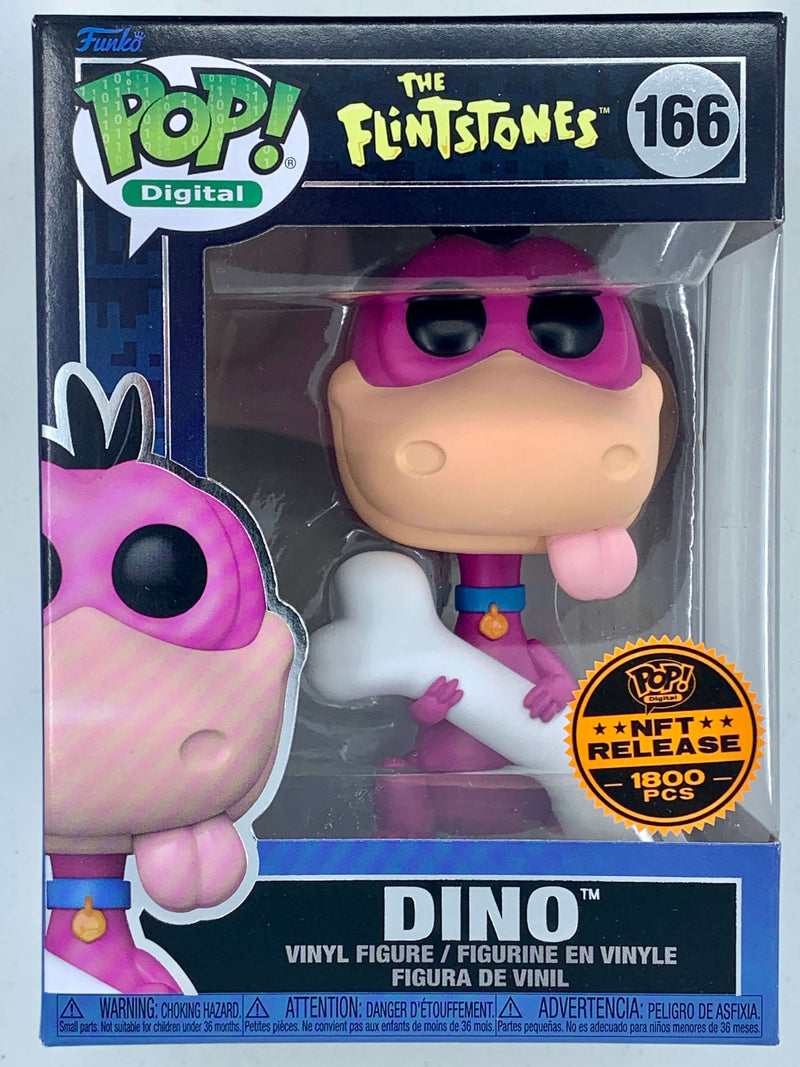 Dino Flintstones Digital Funko Pop! 166 LE 1800 PCS - Limited edition NFT digital collectible action figure with bright pink dinosaur design.