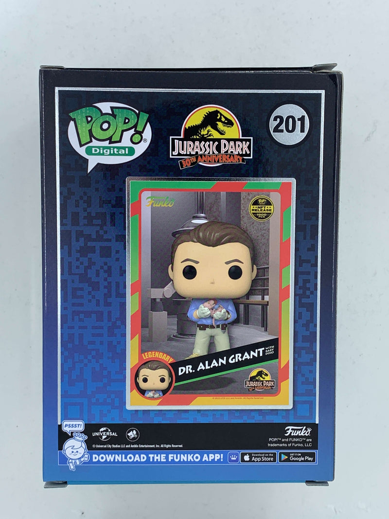 Collectible Dr. Alan Grant Baby Dino Jurassic Park Digital Funko Pop! figurine, limited edition with 1900 pieces, featuring the iconic character from the beloved movie franchise.