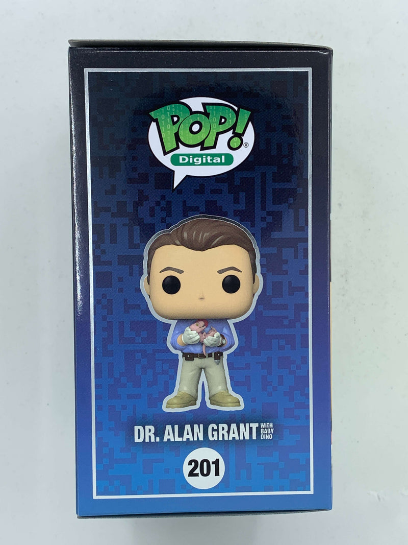 Digital collectible action figure of Dr. Alan Grant from Jurassic Park, featuring a numbered, limited edition Funko Pop! design with an NFT component.