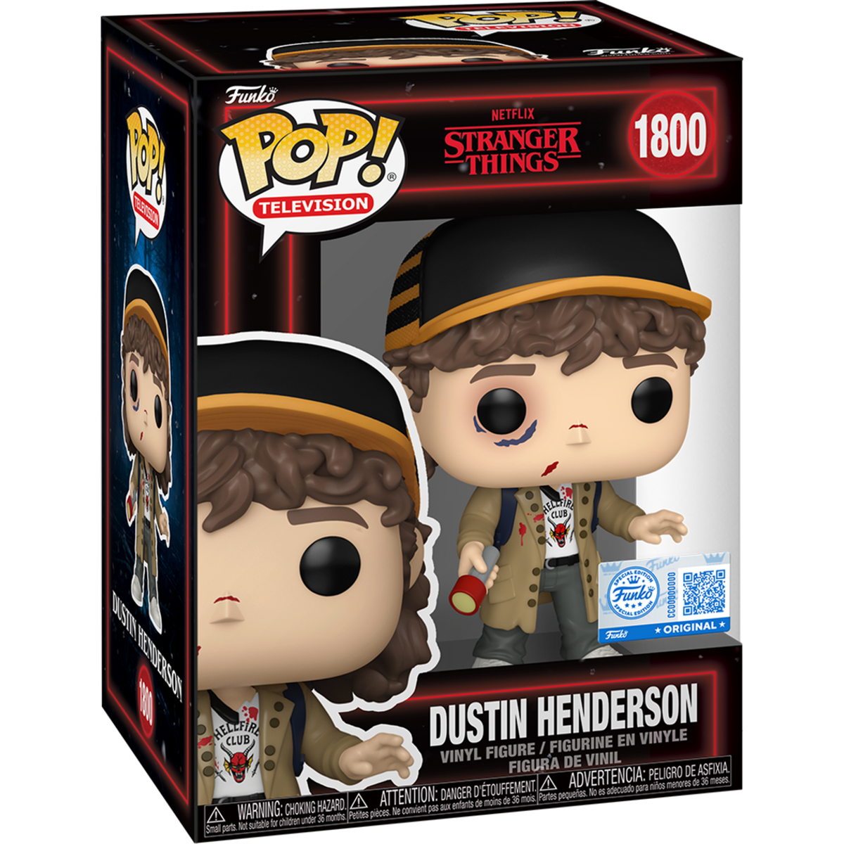 Funko Pop Dustin Henderson Battle Damaged #1800 boxed